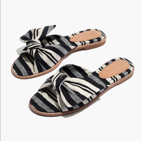 Madewell Shoes - Madewell Naida Half Bow black striped sandals sz 8